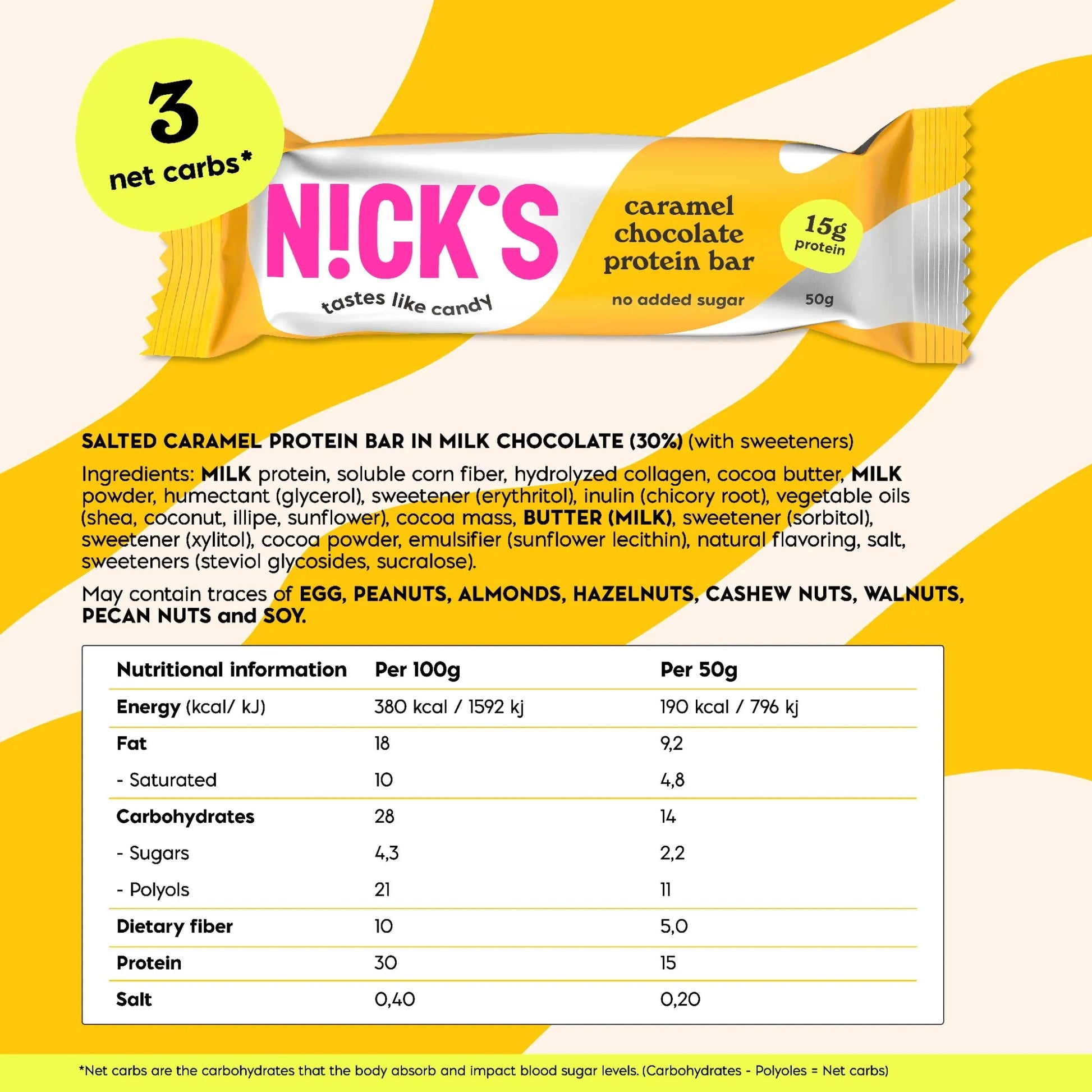NICK'S - Proteiinibatoon "caramel chocolate" 50g - njom.ee