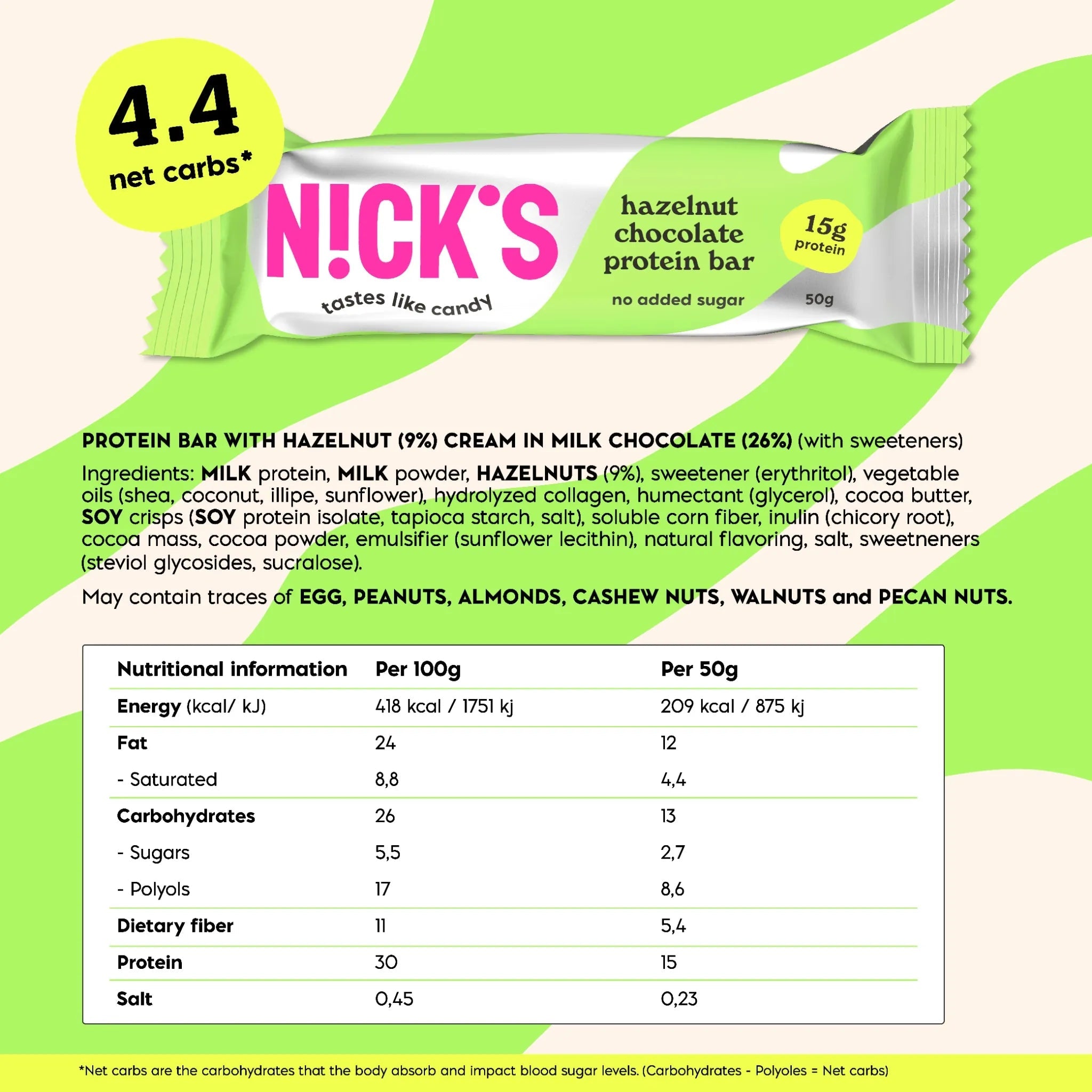 NICK'S Hazelnut Chocolate Protein Bar 50 g