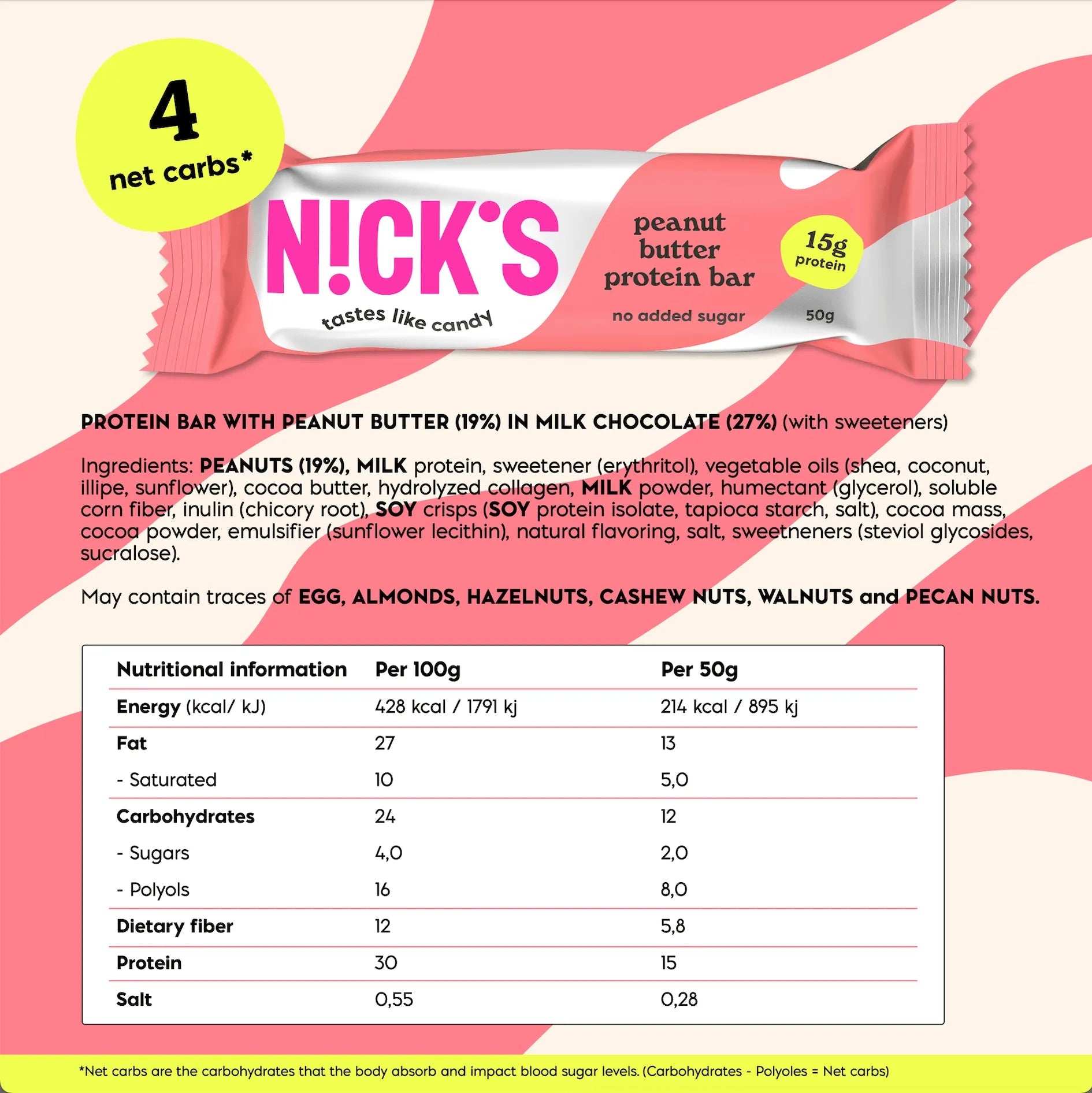 NICK'S - Proteiinibatoon "peanut butter" 12 x 50g - njom.ee