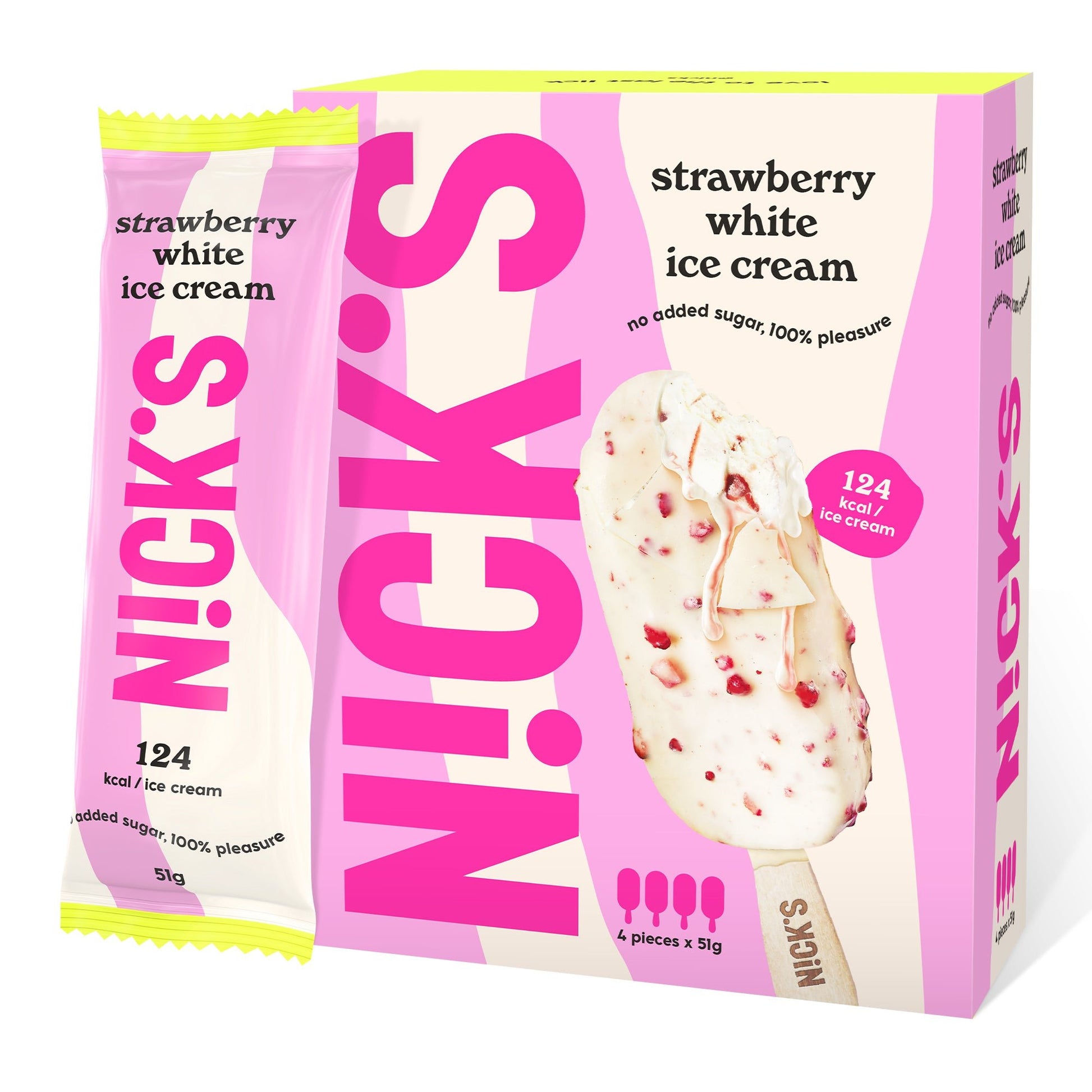 NICK'S jäätis - Pulgajäätis "strawberry white" multipakk 24 x 51ml - njom.ee