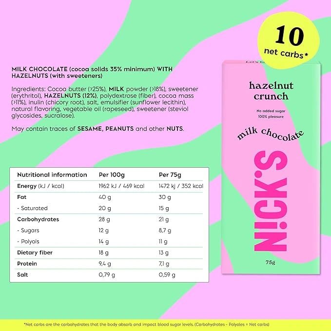 NICK'S - Šokolaaditahvel ''hazelnut crunch'' 75g - njom.ee