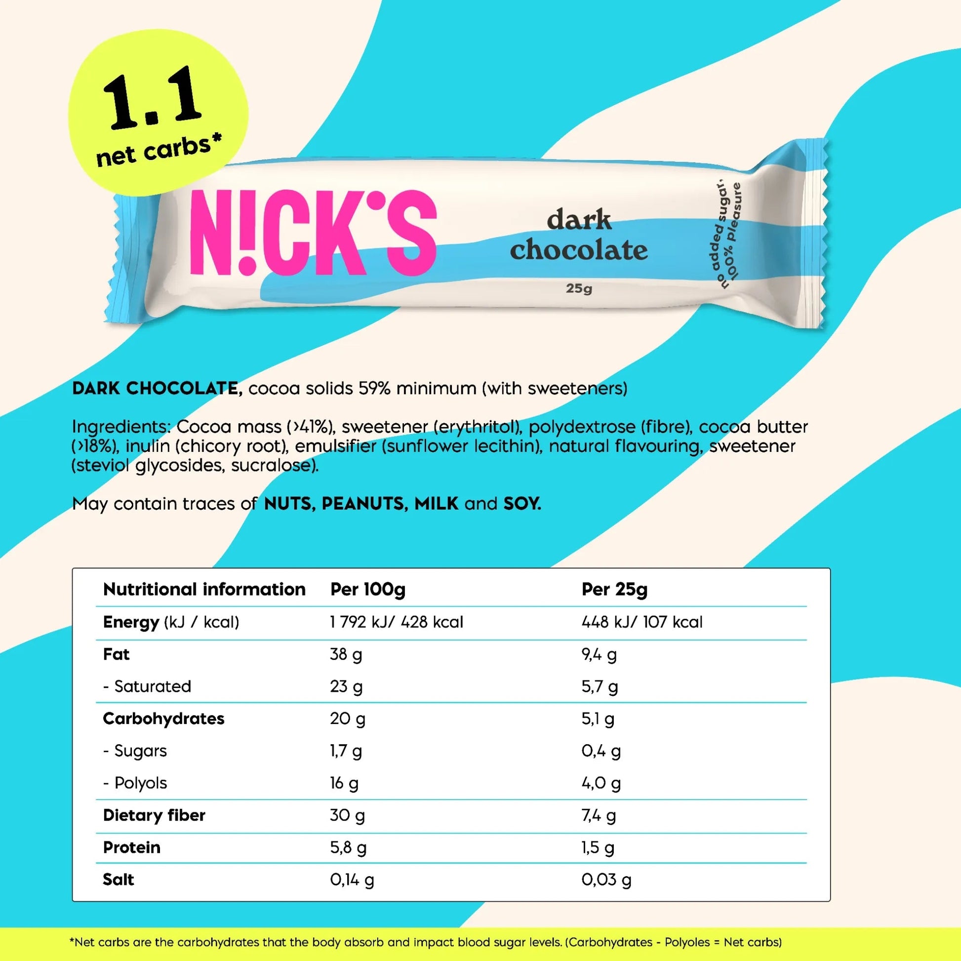 NICK'S - Tume šokolaad 15 x 25g - njom.ee