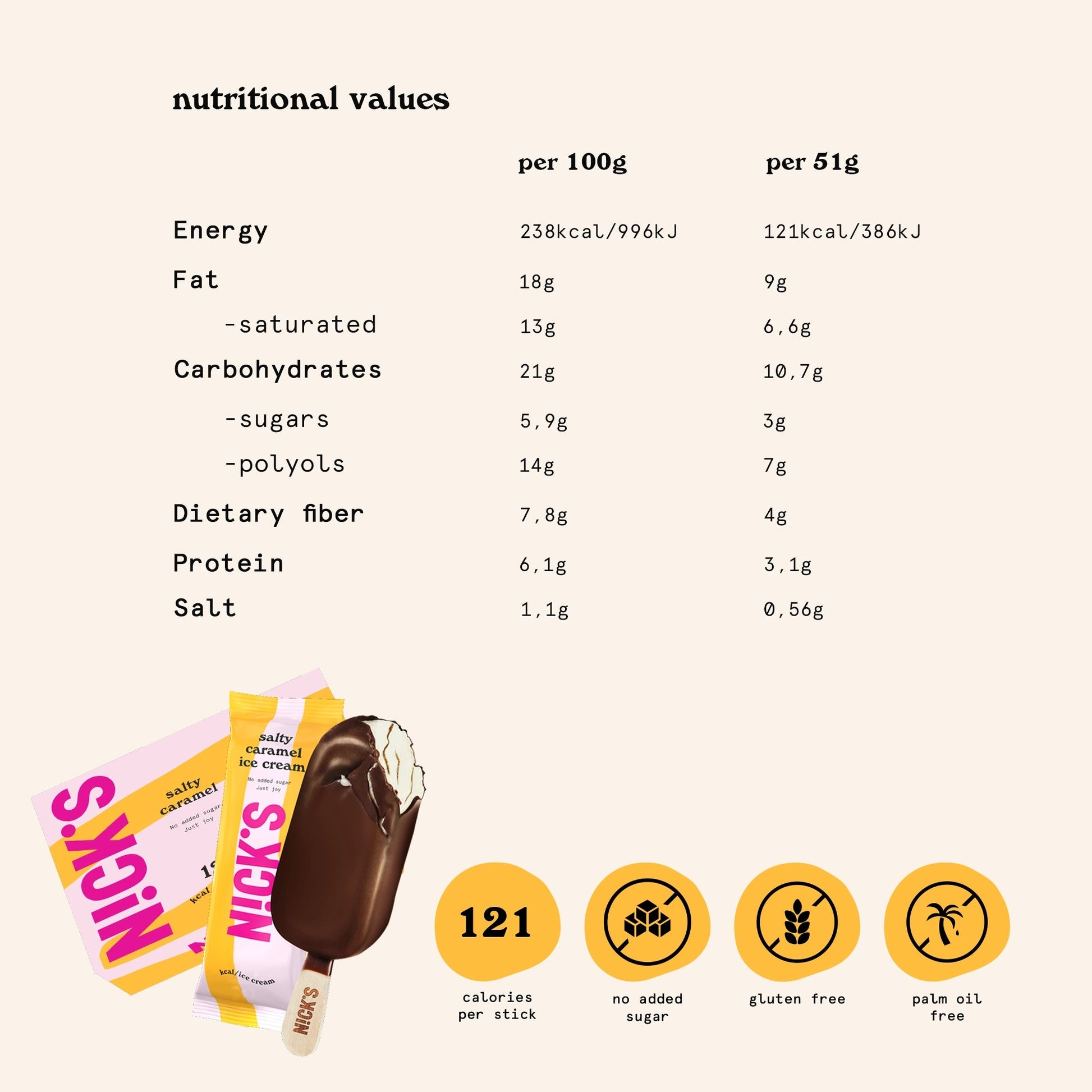 NICK'S jäätis-Pulgajäätis "salty caramel" multipakk 24 x 51ml - njom.ee
