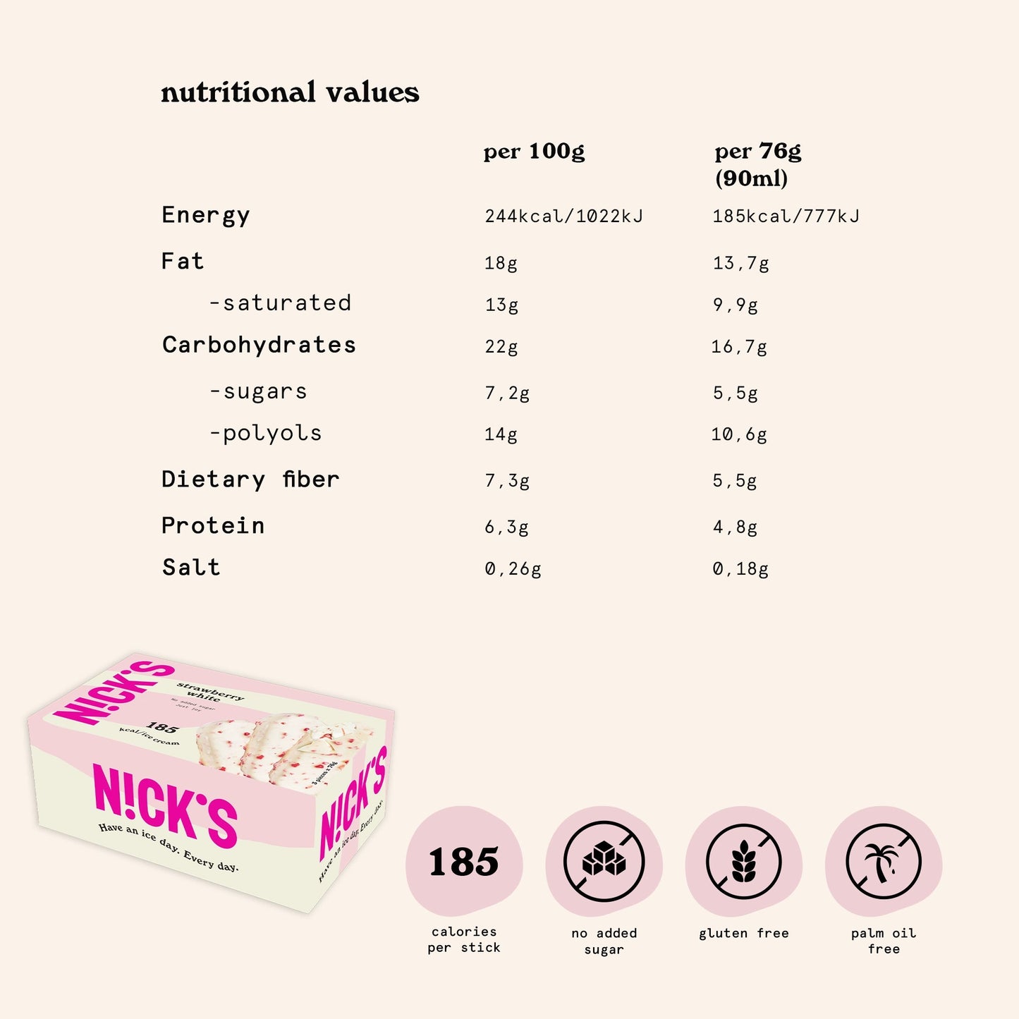 NICK'S jäätis-Pulgajäätis "strawberry white" multipakk 27 x 90ml - njom.ee