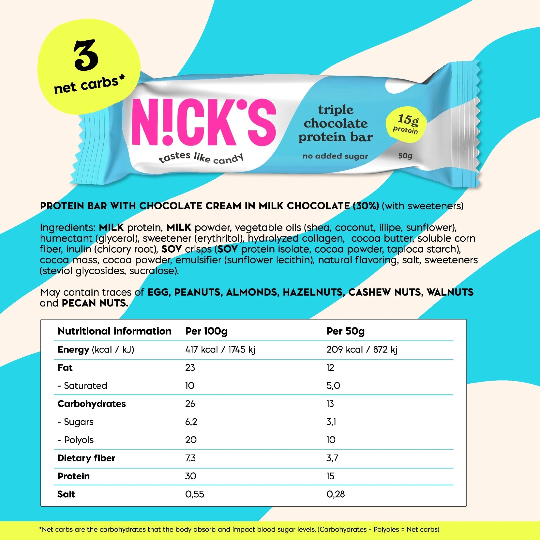 NICK'S Triple Chocolate Protein Bar 50 g