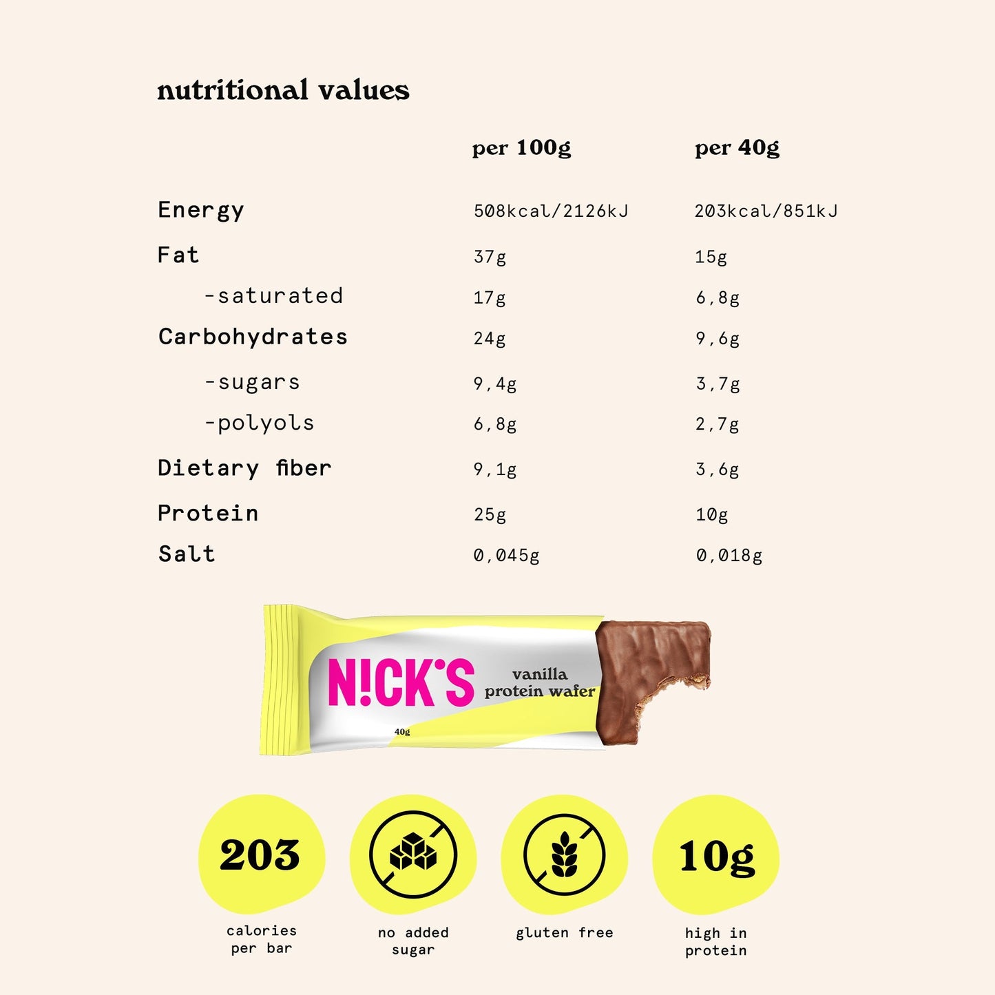 NICK'S - Proteiinivahvel "vanilla" 24 x 40g - njom.ee