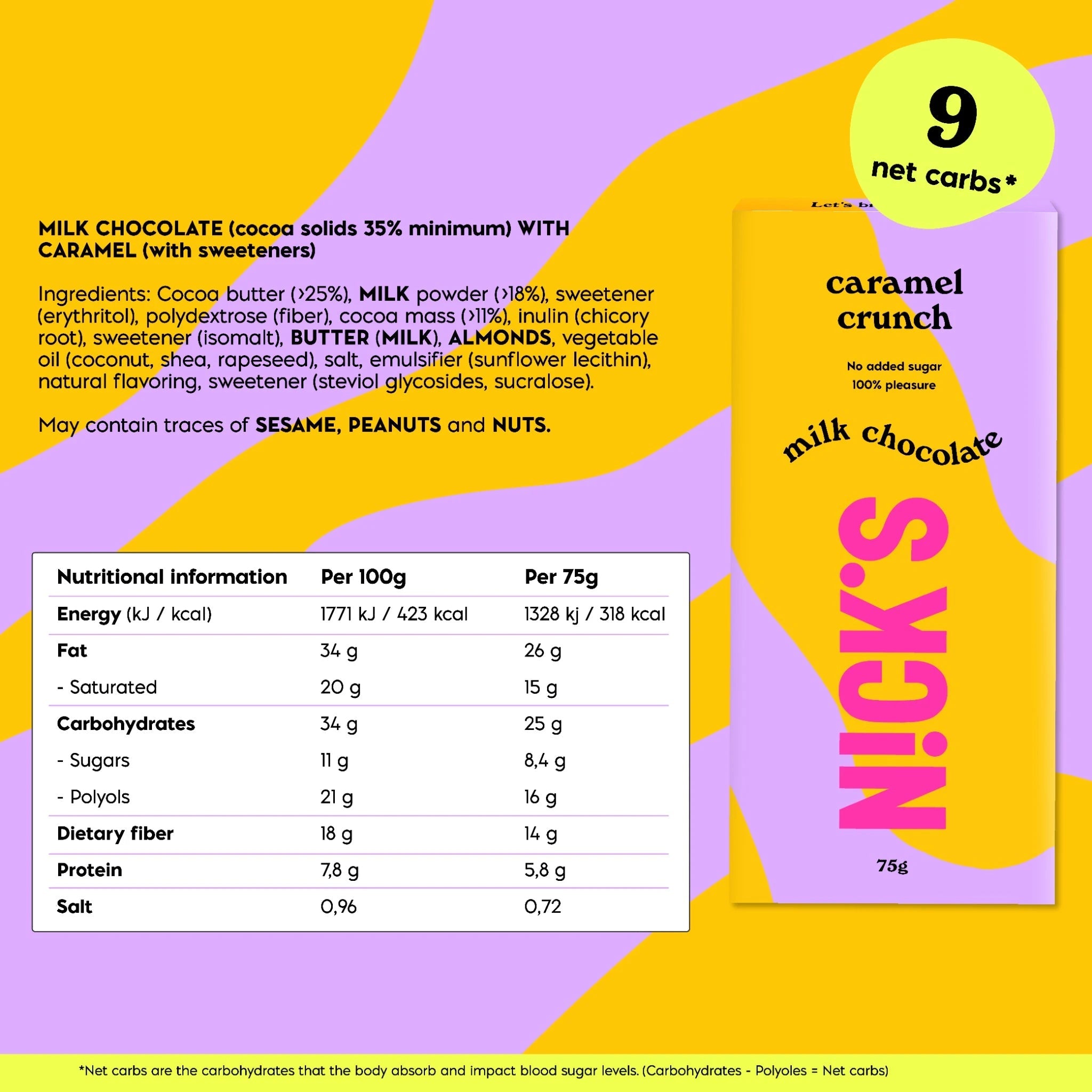 NICK’S Caramel Crunch Milk Chocolate Bar 75 g