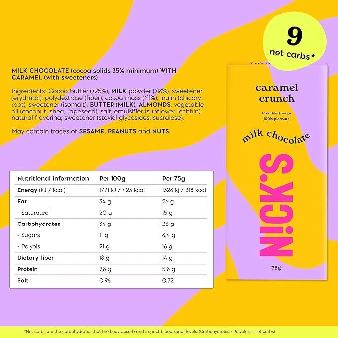 NICK'S - Šokolaaditahvel ''caramel crunch'' 75g - njom.ee