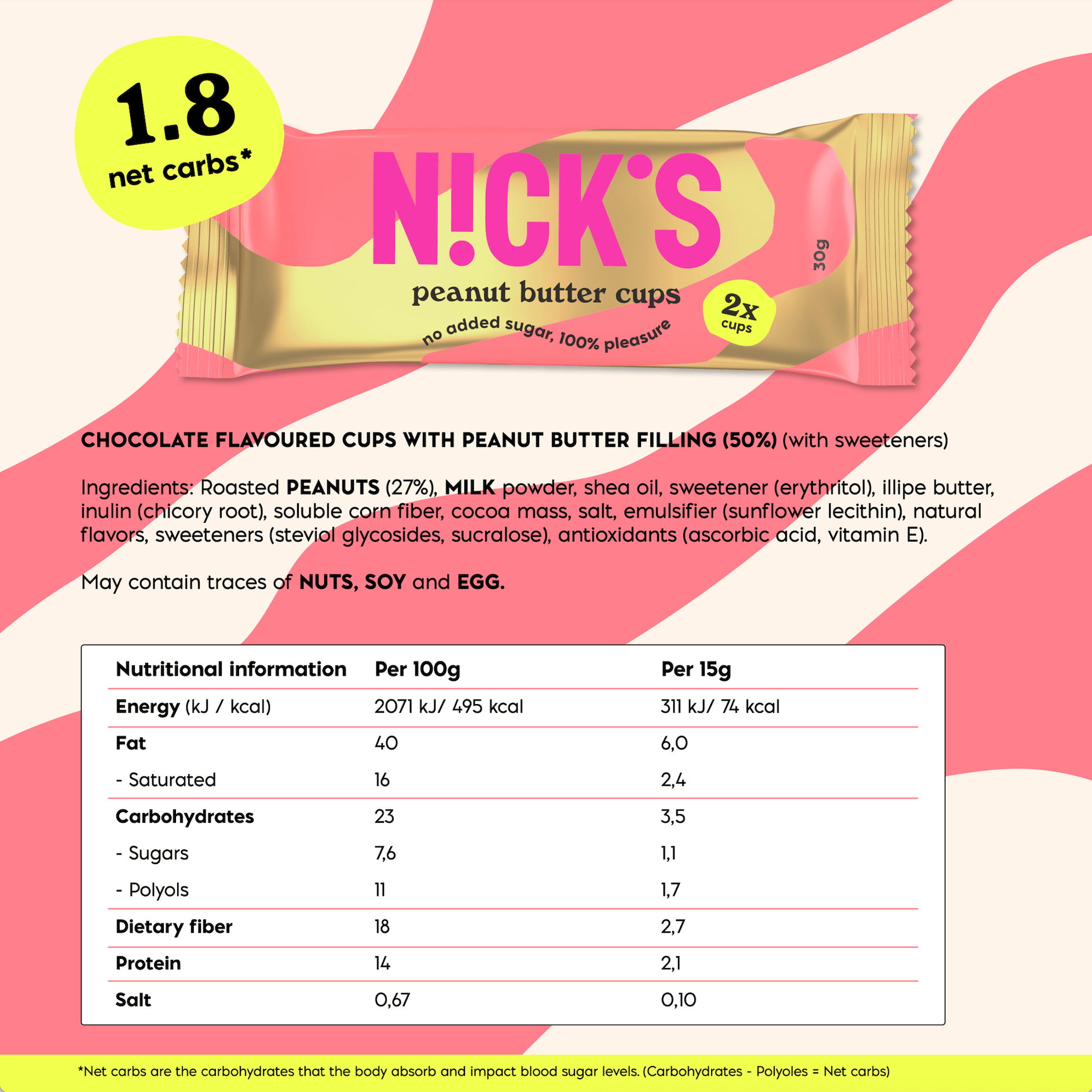 NICK'S - Šokolaaditops maapähklikreemiga 12 x 30g (2x15g) - njom.ee