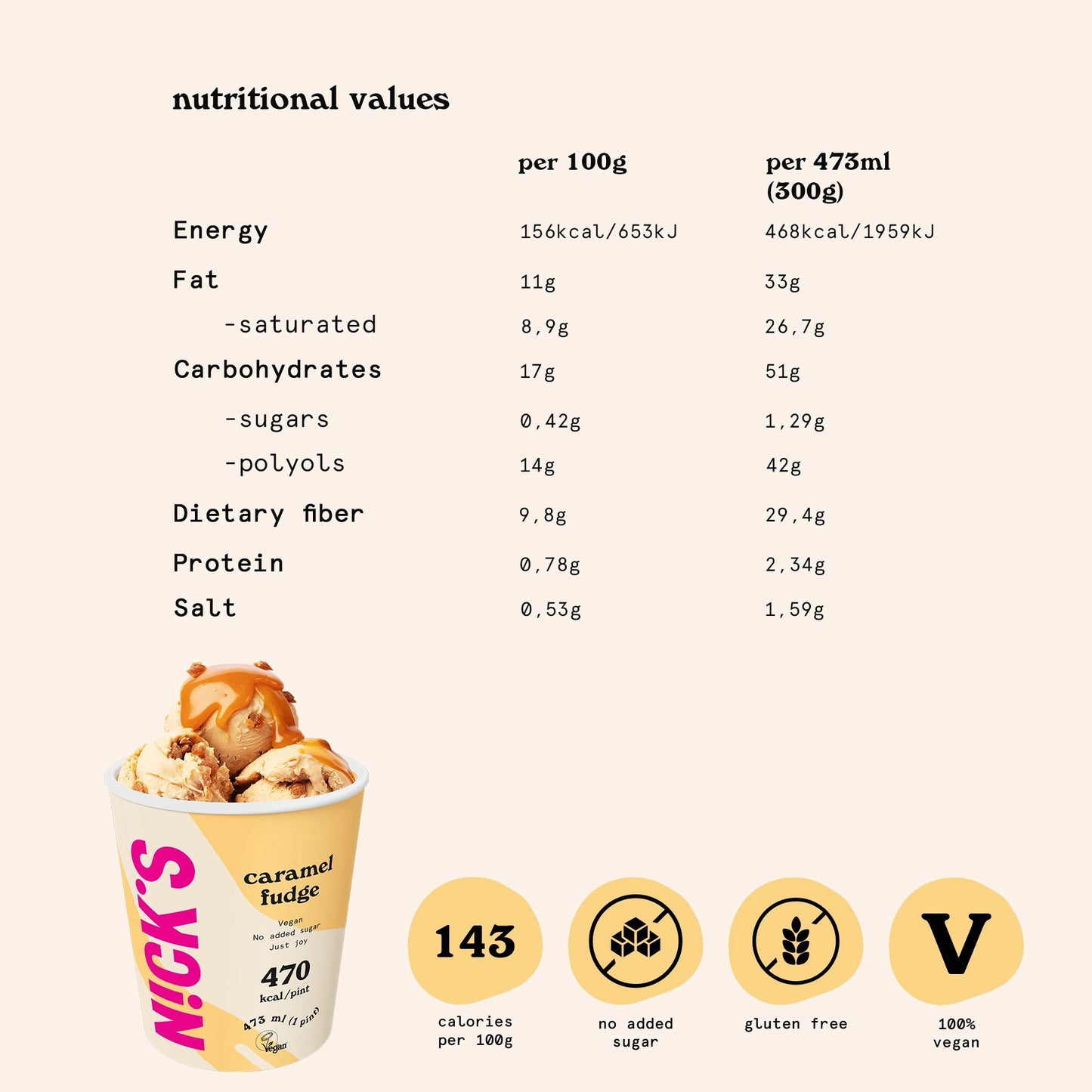 NICK'S jäätis-Vegan jäätis "caramel fudge" 8 x 473ml - njom.ee