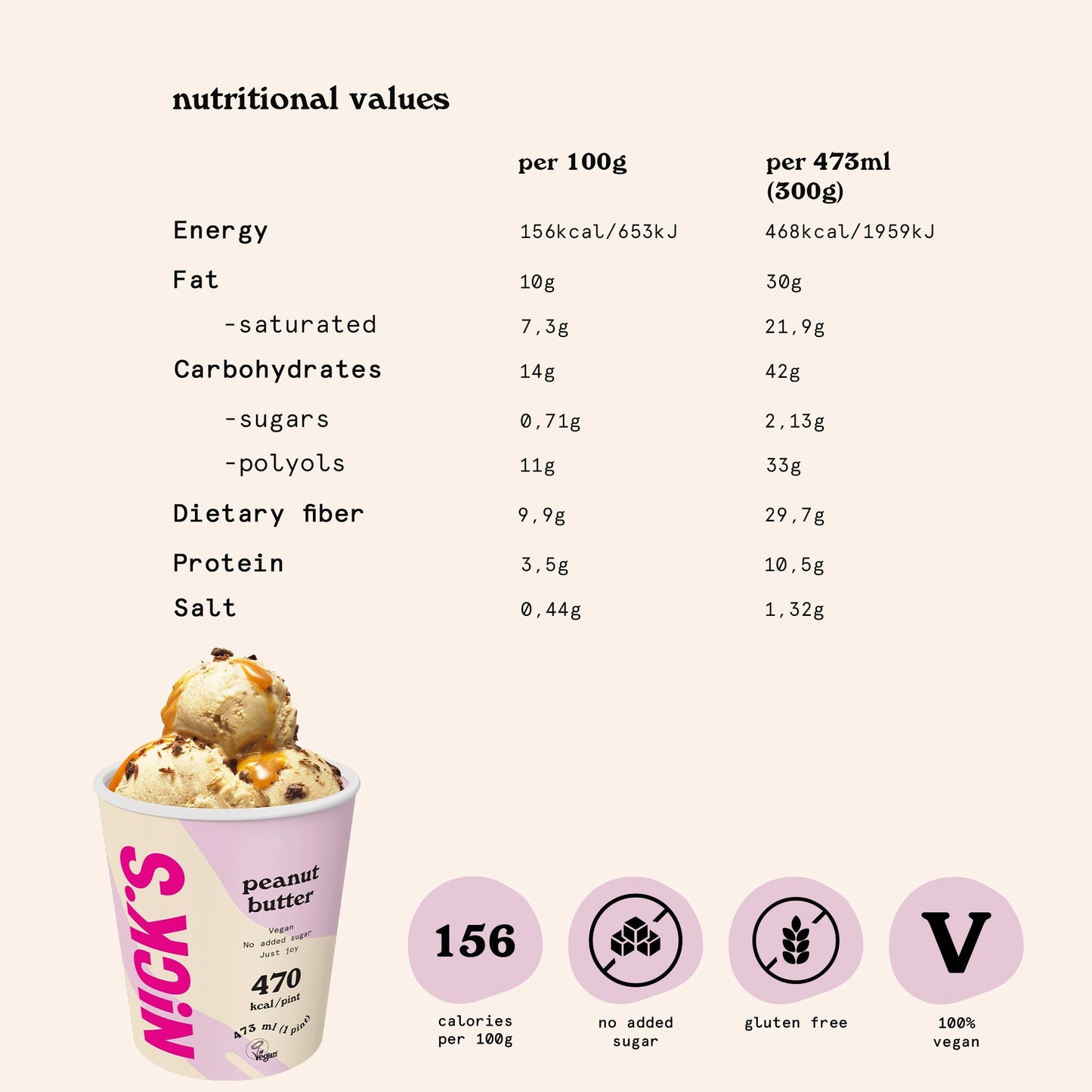 NICK'S jäätis-Vegan jäätis "peanut butter" 8 x 473ml (parim enne 17.06.24) - njom.ee