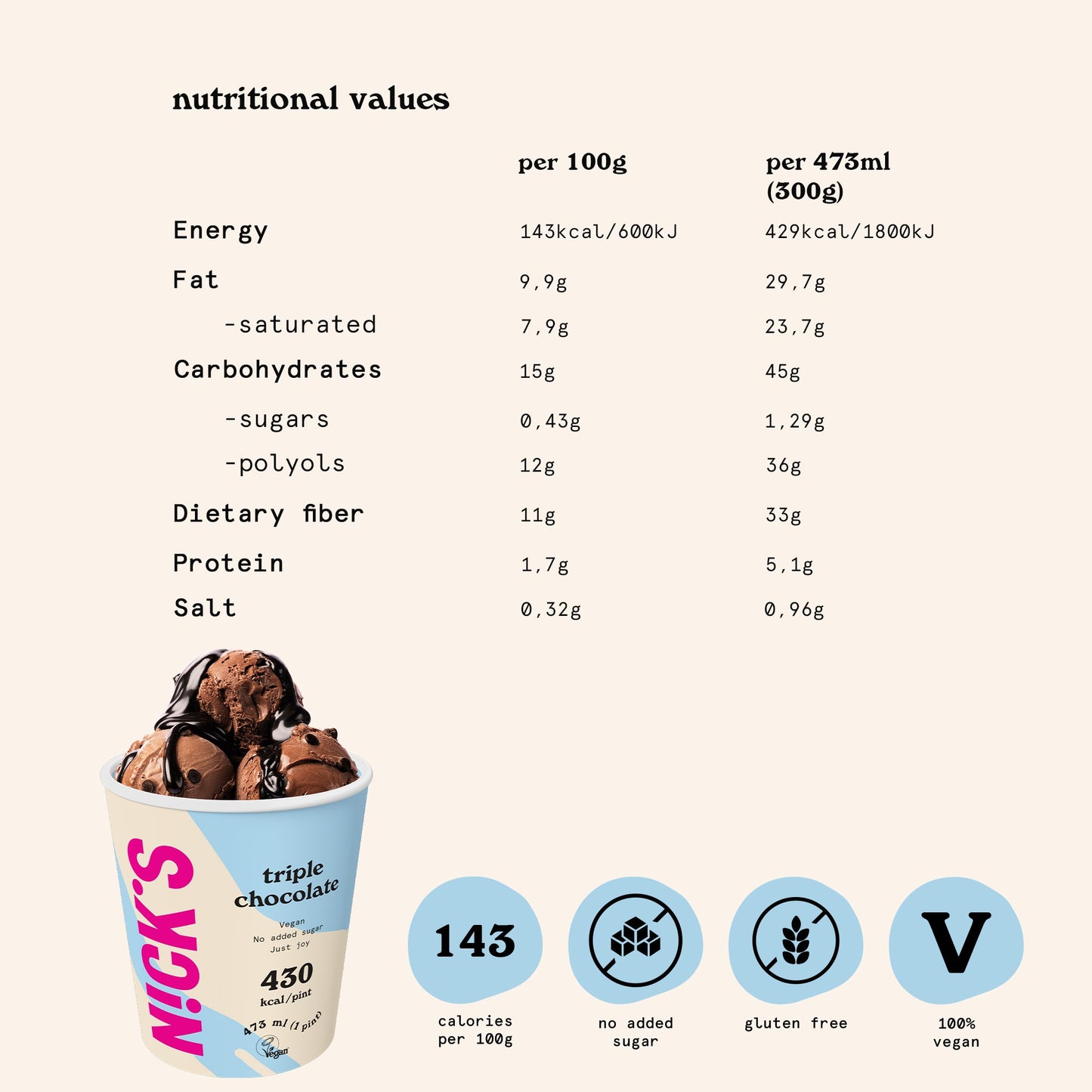 NICK'S jäätis-Vegan jäätis "triple chocolate" 8 x 473ml (parim enne 14.07.24) - njom.ee