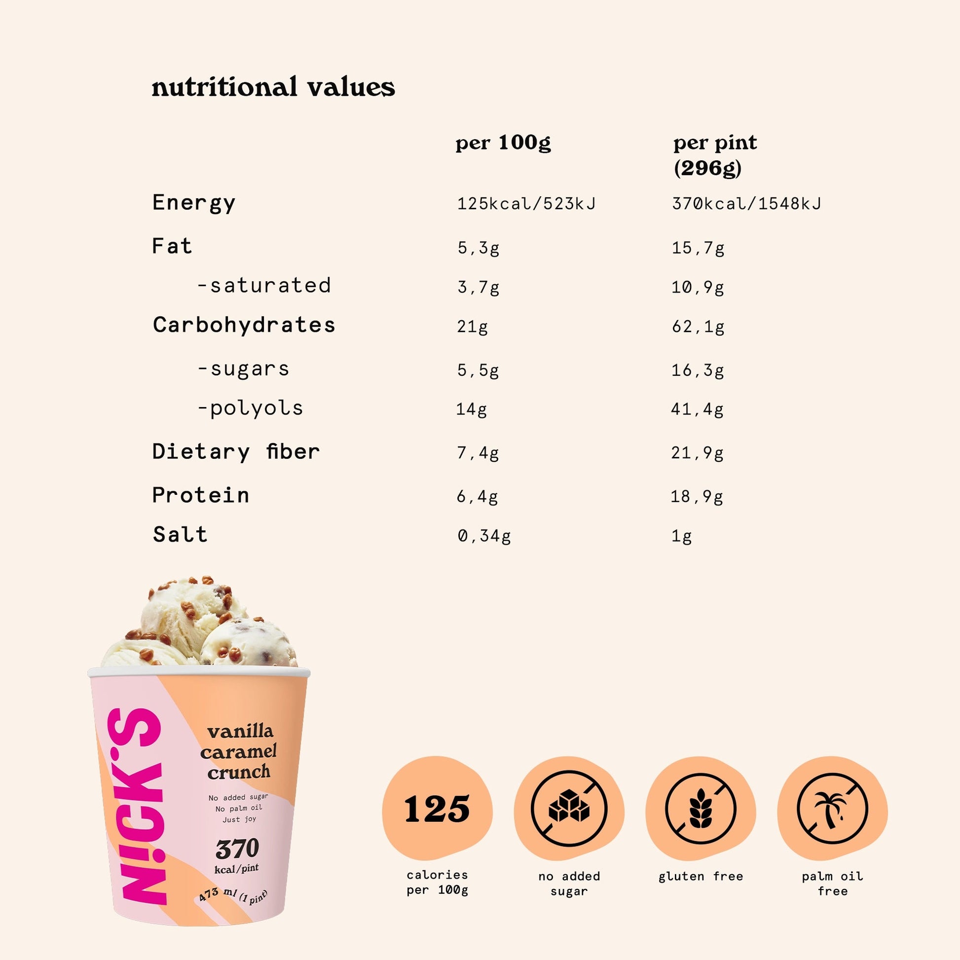 NICK'S jäätis-Jäätis "vanilla caramel crunch" 8 x 473ml - njom.ee