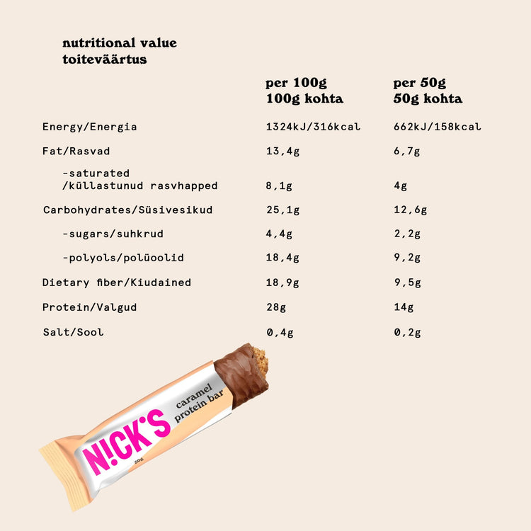 NICK'S-Proteiinibatoon "caramel" 12 x 50g - njom.ee