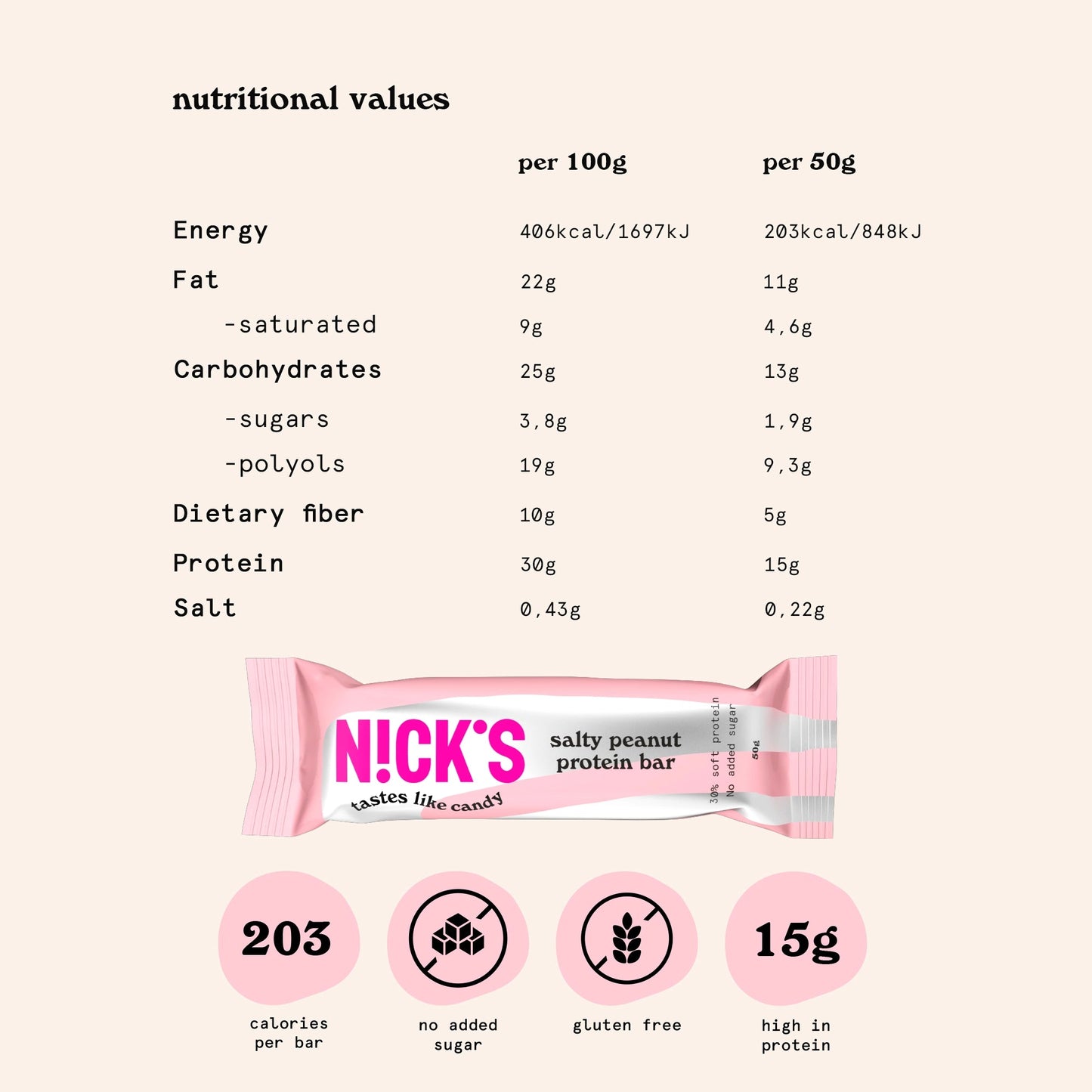 NICK'S-Proteiinibatoon "salty peanut" 12 x 50g - njom.ee