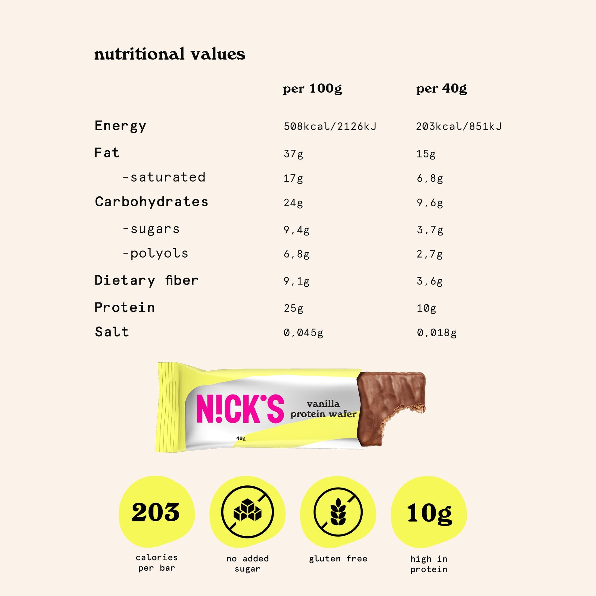 NICK'S-Proteiinivahvel "vanilla" 40g - njom.ee