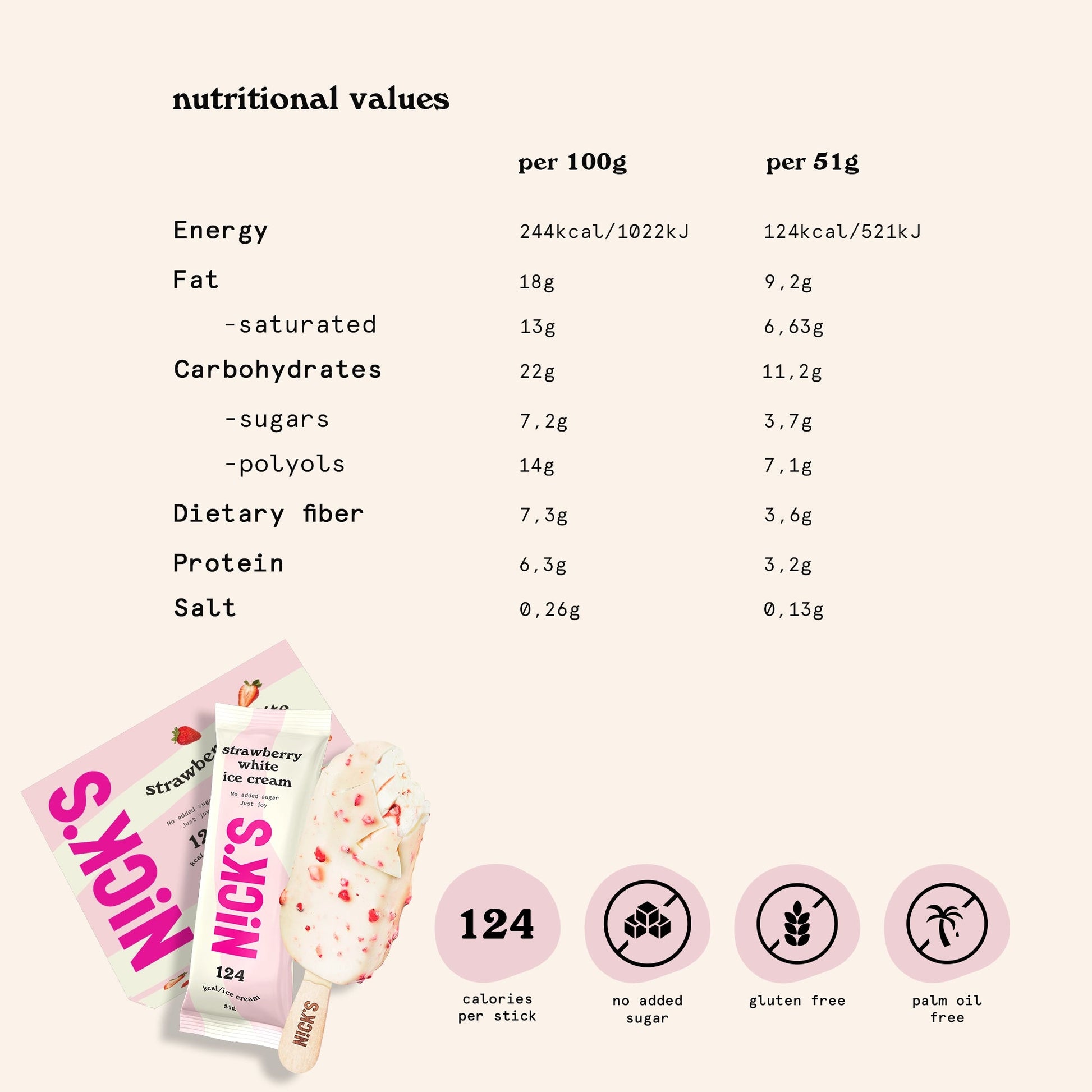 NICK'S jäätis-Pulgajäätis "strawberry white" multipakk 24 x 51ml - njom.ee